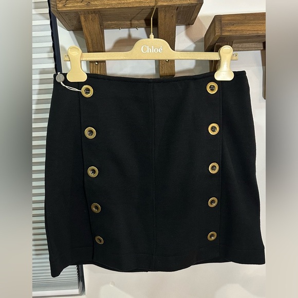 NWT Chloe Black Wool Knit Mini Skirt Gold Tone Button Detail FR 42 (US 10) - Picture 5 of 14